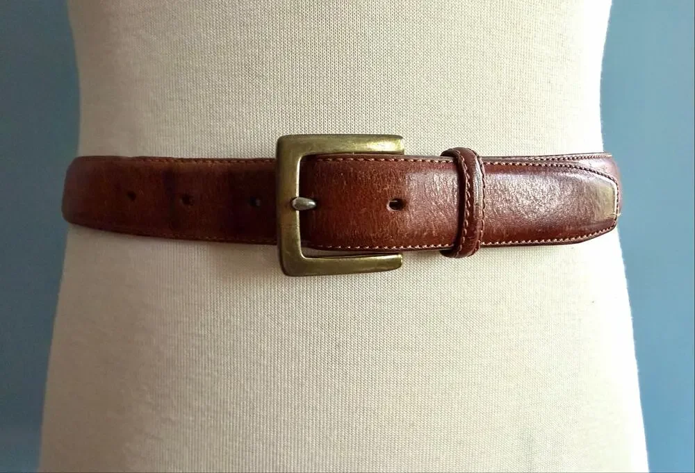 CHAPS Distressed Brown Italian Leather Belt Mens sz 34